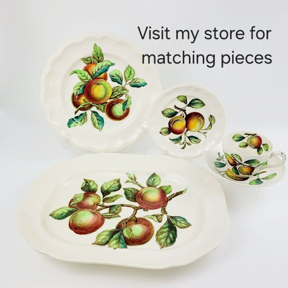 Vintage Spode Apple Teacup & Saucer Red & Green Fruit c1960s England Fall Decor - Picture 11 of 13